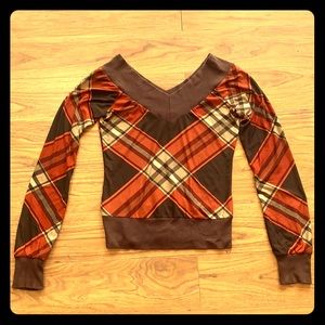 Argyle Plaid V-Neck Top. Great for 70’s 60’s Look